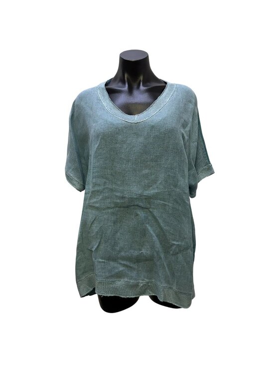 Tempo Paris Tops - Tempo Paris 100% Linen Blouse Turquoise Made In Italy M